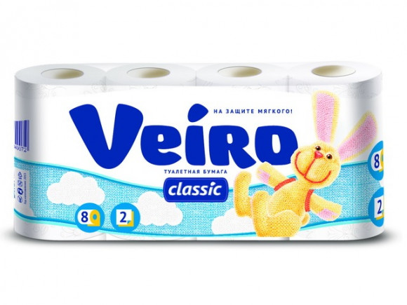 Туалетная бумага "Veiro Classic" белая 8 рулонов