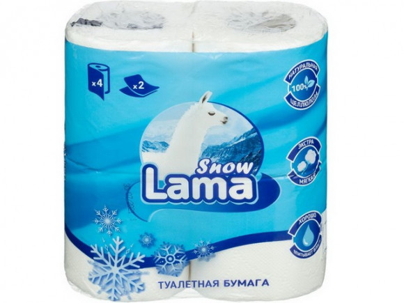 Туалетная бумага Snow Lama Classic, 2-слойная, белая, 4 рулона в упаковке