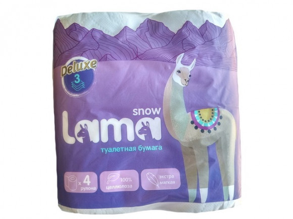 Туалетная бумага Snow Lama Delux, 3-слойная, белая, 4 рулона в упаковке 
