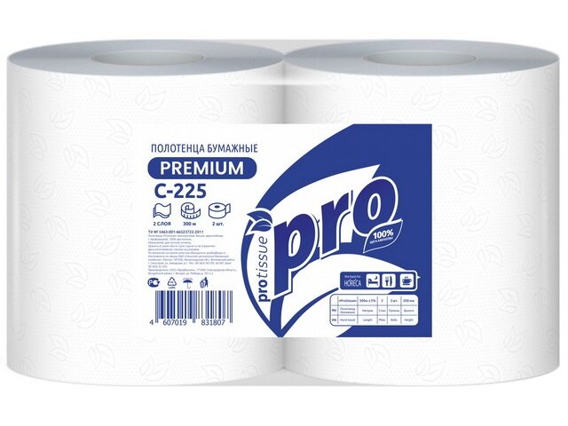 Полотенца протирочные PROtissue Premium (C-225) 2-слойные, 300м, 2 рулона в упаковке