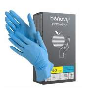 Перчатки нитриловые BENOVY 50 пар/уп (M) голубые 