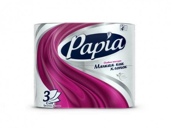 Туалетная бумага Papia 3-слойная белая 4 рулона