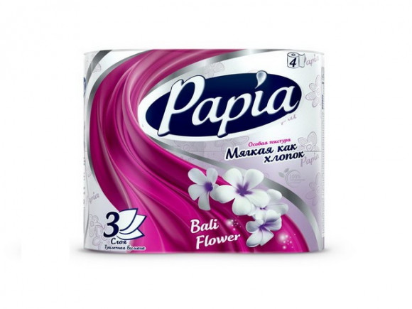 Туалетная бумага Papia Балийский цветок 3-слойная белая 4 рулона 1