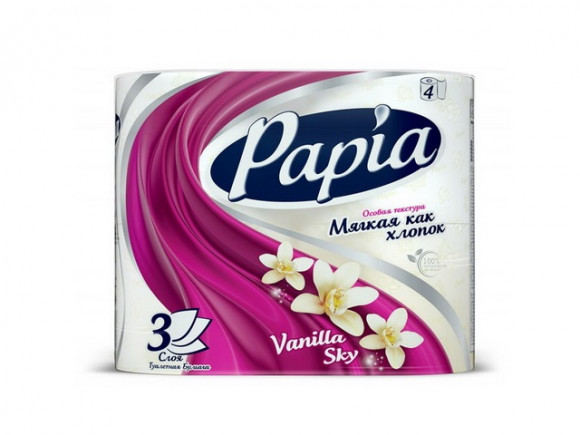 Туалетная бумага Papia Ванильное небо 3-слойная белая 4 рулона