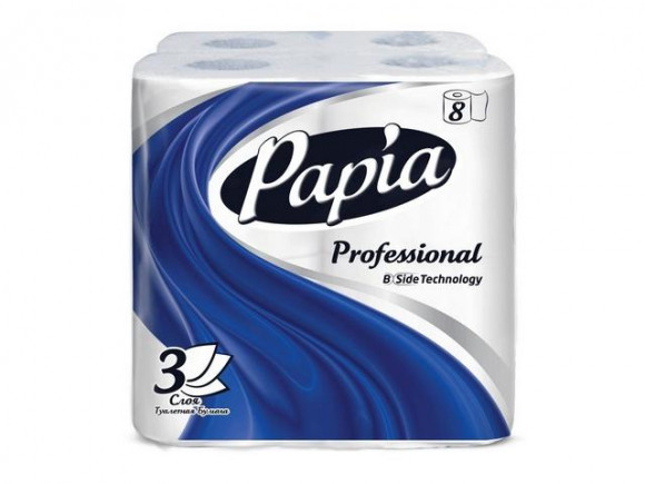 Туалетная бумага Papia Professional 3-слойная, 16,8 м, 140 листов, белая 8 рулонов 