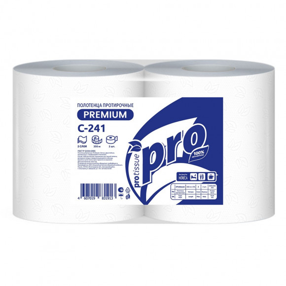 Полотенца протирочные PROtissue Premium (C-241) 2-слойные, 350м, 2 рулона в упаковке 