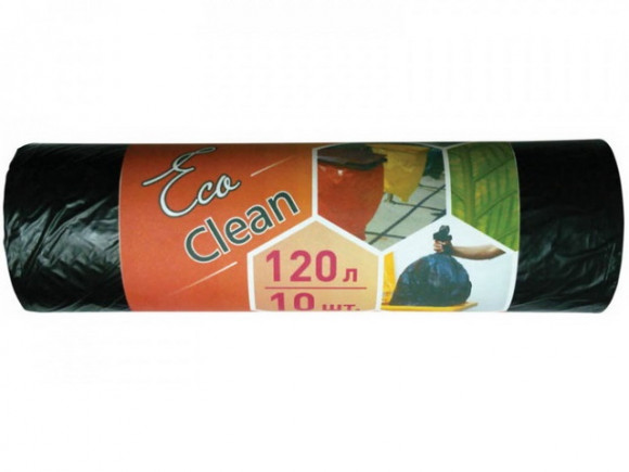 Мешки для мусора 120л (10шт) КБ EcoClean 70х110см ПНД (15мкм), чёрные (2118) 