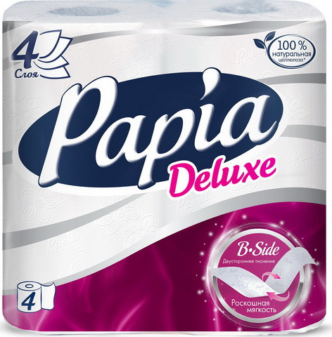 Туалетная бумага Papia Deluxe (5062185) 4-слойная, белая, 4 рулона